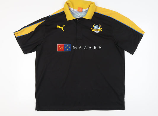 Puma Men's 3XL Black Polo, Rugby Design, Short Sleeve