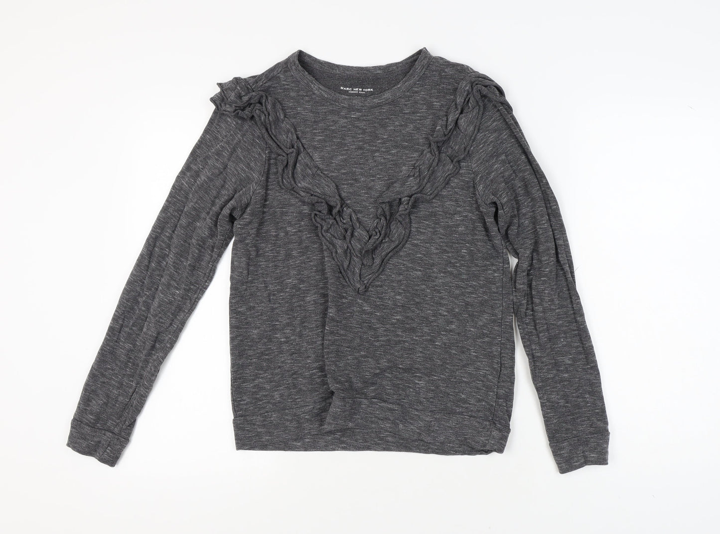 Marc New York Women's Grey Ruffle Knit Top - S