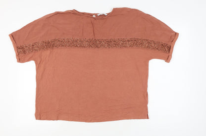 Next Women's Brown Beaded Short Sleeve Top Size 18