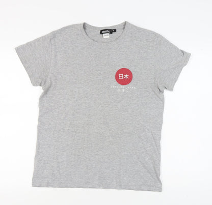 Shōk Men's Grey Anime Japan Graphic T-Shirt Medium