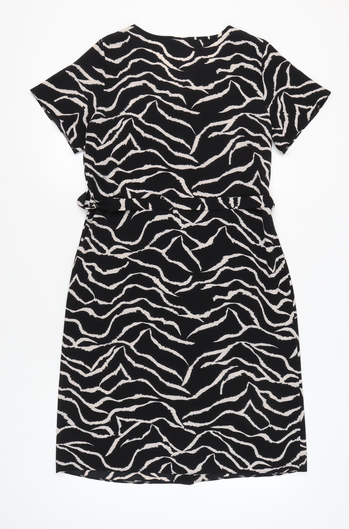 M&Co Women's Black Animal Print Belted Dress - Size 14