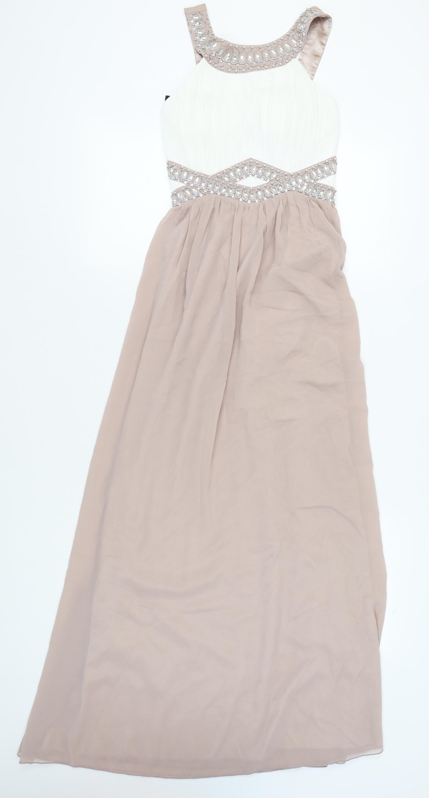 Quiz Women's Ivory Maxi Dress Size 6, Beaded Halter
