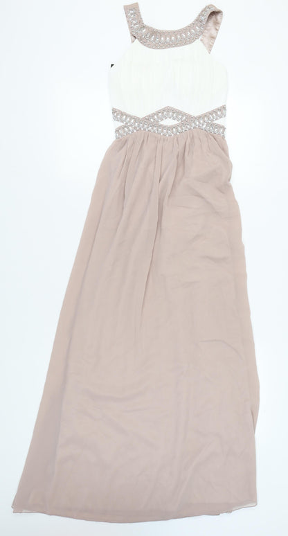 Quiz Women's Ivory Maxi Dress Size 6, Beaded Halter