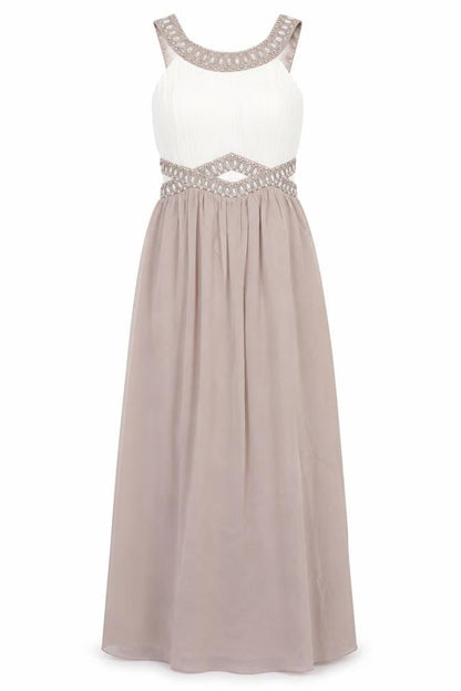 Quiz Women's Ivory Maxi Dress Size 6, Beaded Halter