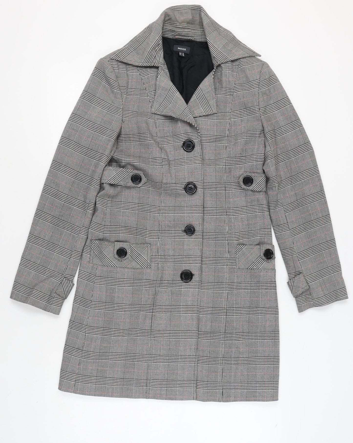 Mexx Women's Grey Trench Coat, Size 10, Check Pattern