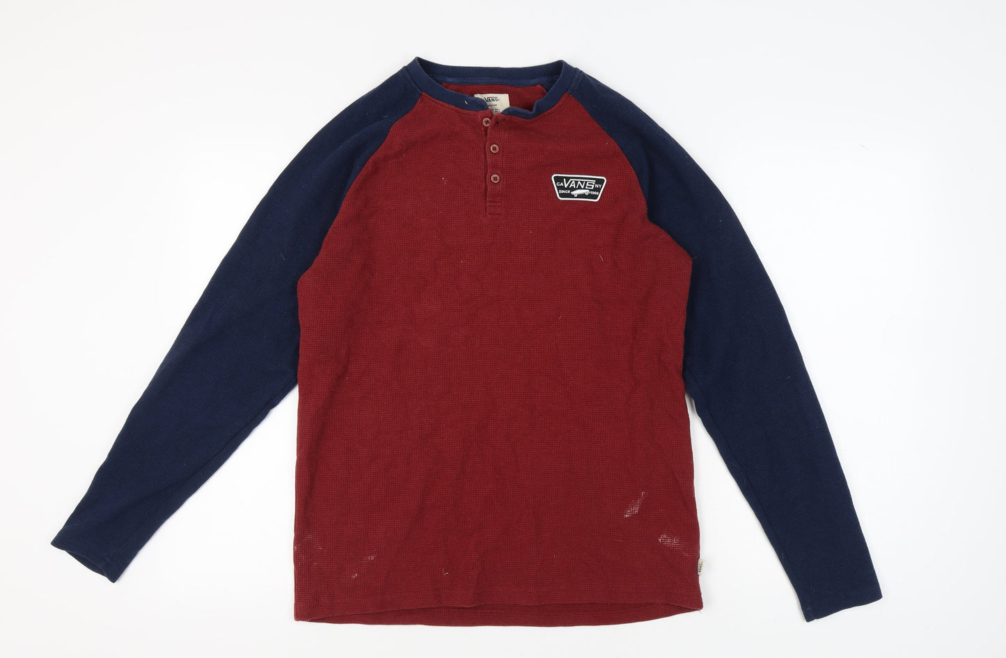 Vans Men's Red Henley Long Sleeve T-Shirt M