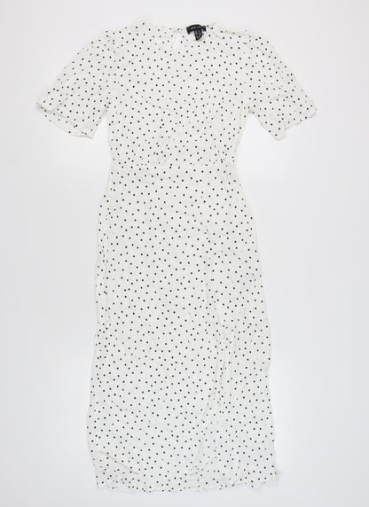 New Look Women's White Polka Dot Midi Dress Size 8