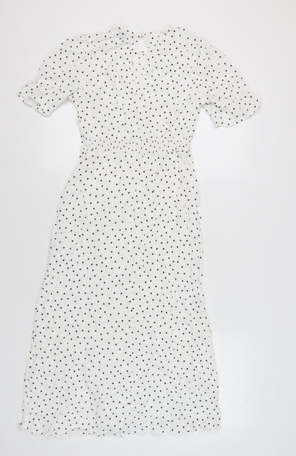 New Look Women's White Polka Dot Midi Dress Size 8