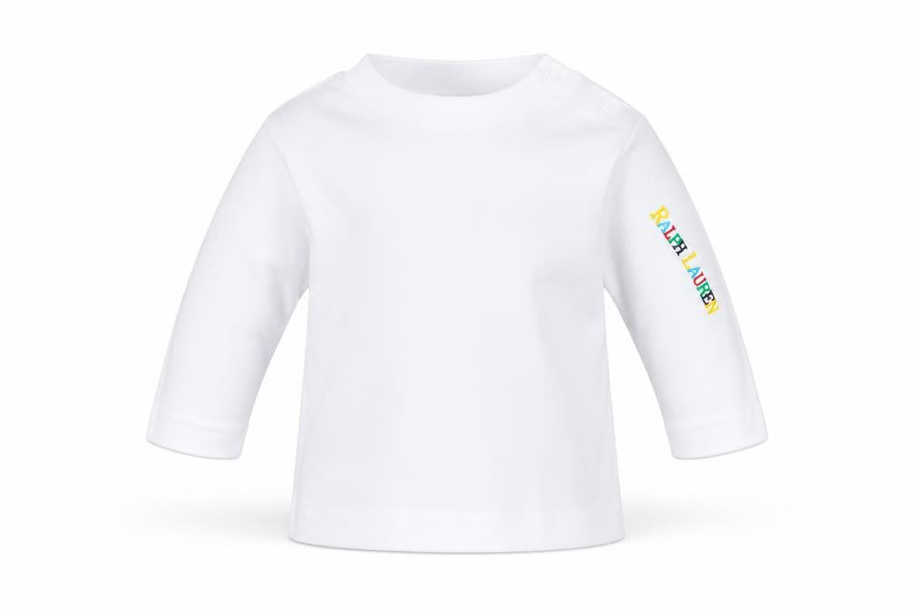 Front view of Ralph Lauren unisex baby white long sleeve top