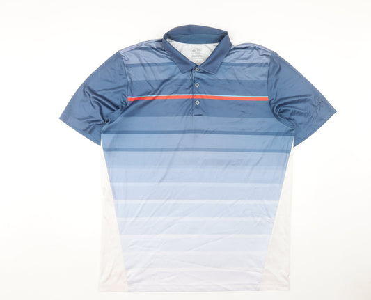 Adidas Men's Blue Striped Polo Shirt L