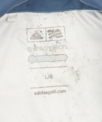 Adidas Men's Blue Striped Polo Shirt L