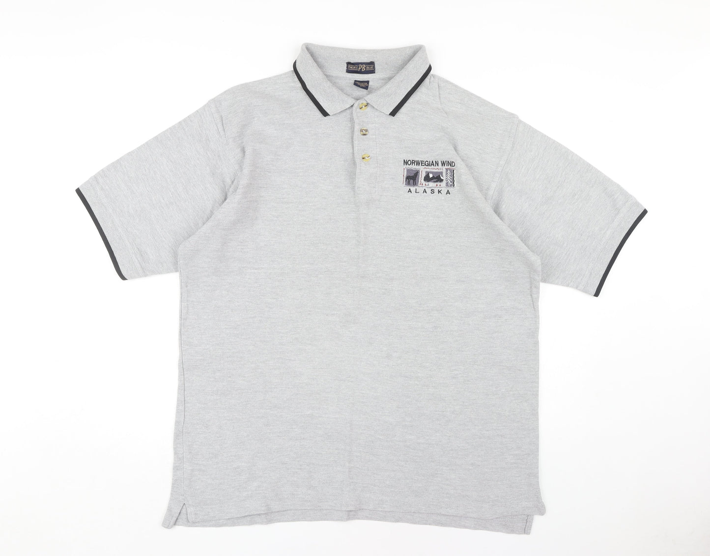 Pacific Blue Men's Grey Polo, L, Casual Short Sleeve