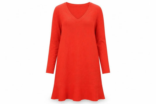 Front view of ASOS Women's Red Long Sleeve Knit Dress, size 12