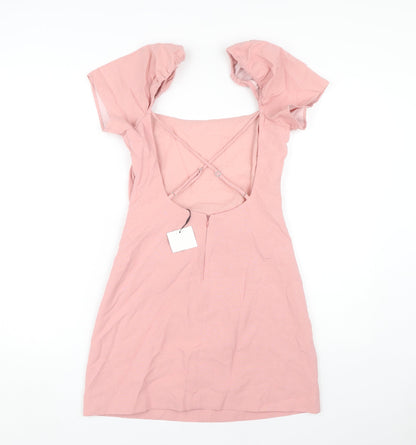 ZARA Women's Pink Short Puff Sleeve Dress S