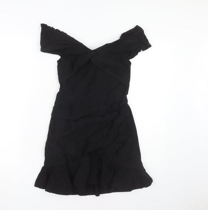 PrettyLittleThing Black Off Shoulder Party Dress, Size 10