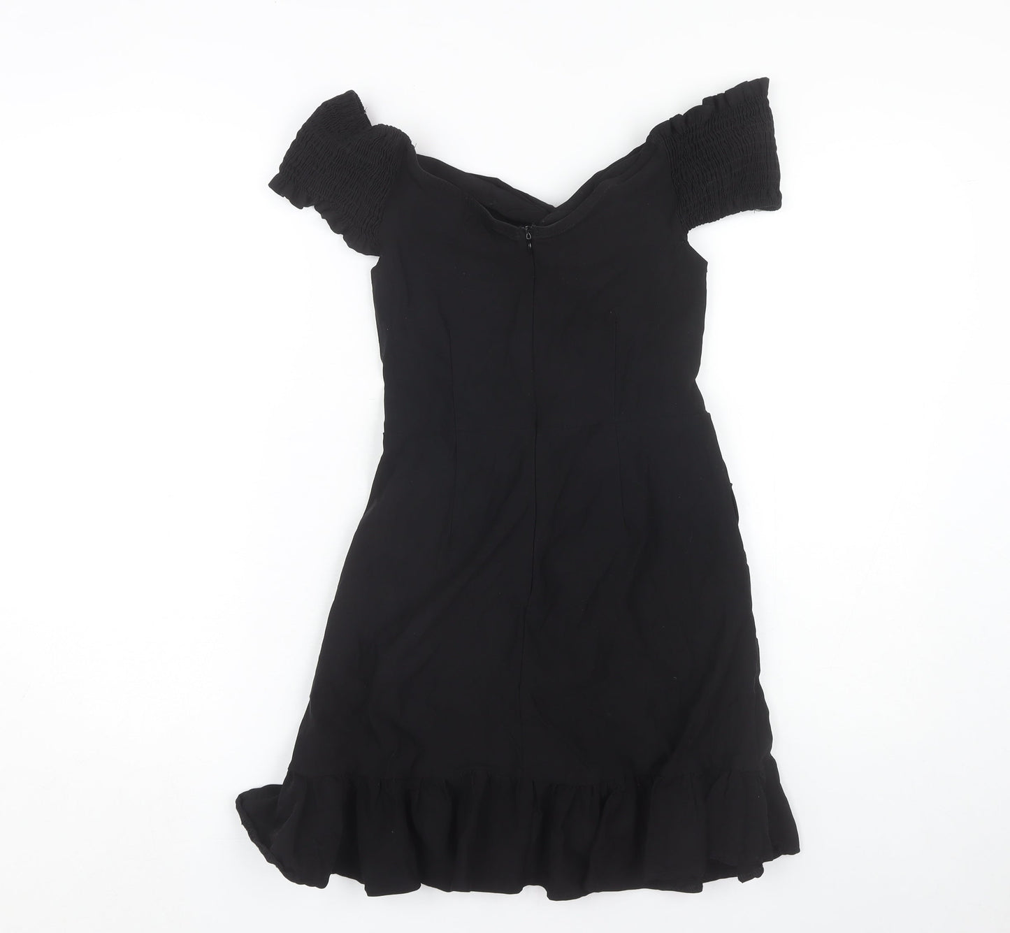 PrettyLittleThing Black Off Shoulder Party Dress, Size 10