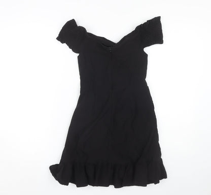 PrettyLittleThing Black Off Shoulder Party Dress, Size 10