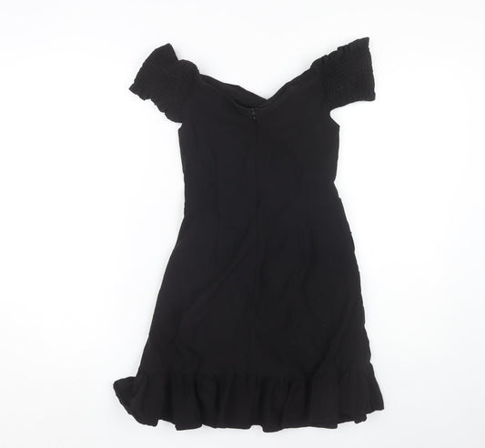 PrettyLittleThing Black Off Shoulder Party Dress, Size 10