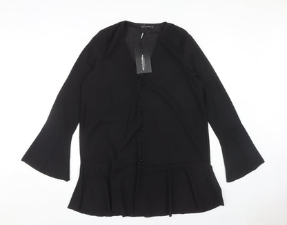 PrettyLittleThing Women’s Black V-Neck Flared Sleeve Dress