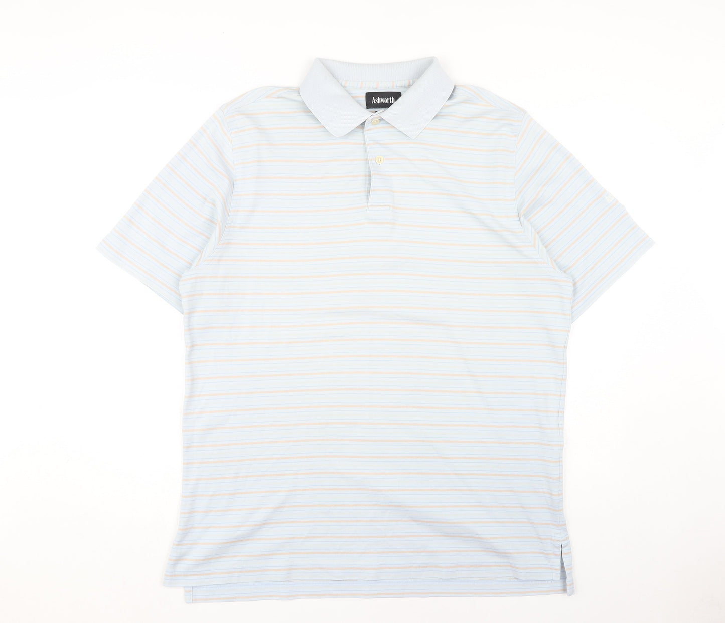 Ashworth Men's Blue Striped Polo Shirt L