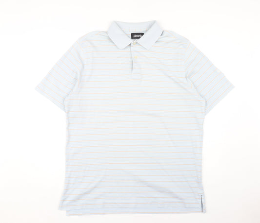 Ashworth Men's Blue Striped Polo Shirt L