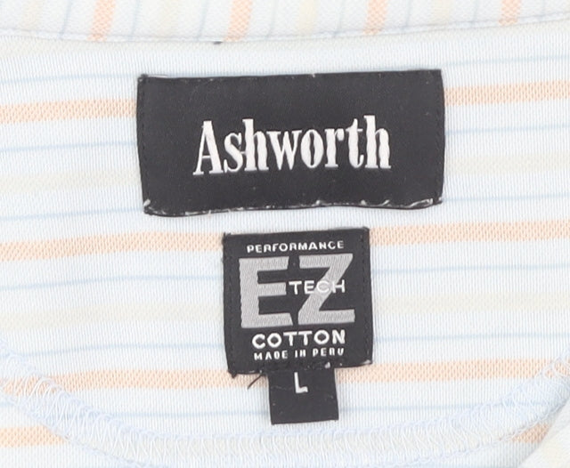 Ashworth Men's Blue Striped Polo Shirt L