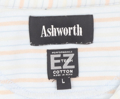 Ashworth Men's Blue Striped Polo Shirt L