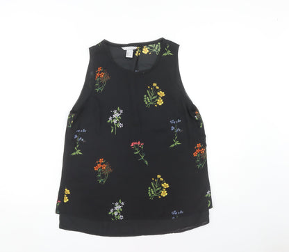 H&M Women's Black Floral Tank Top Size 10