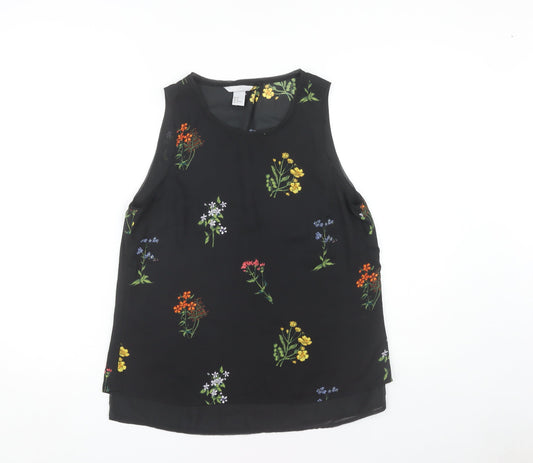 H&M Women's Black Floral Tank Top Size 10