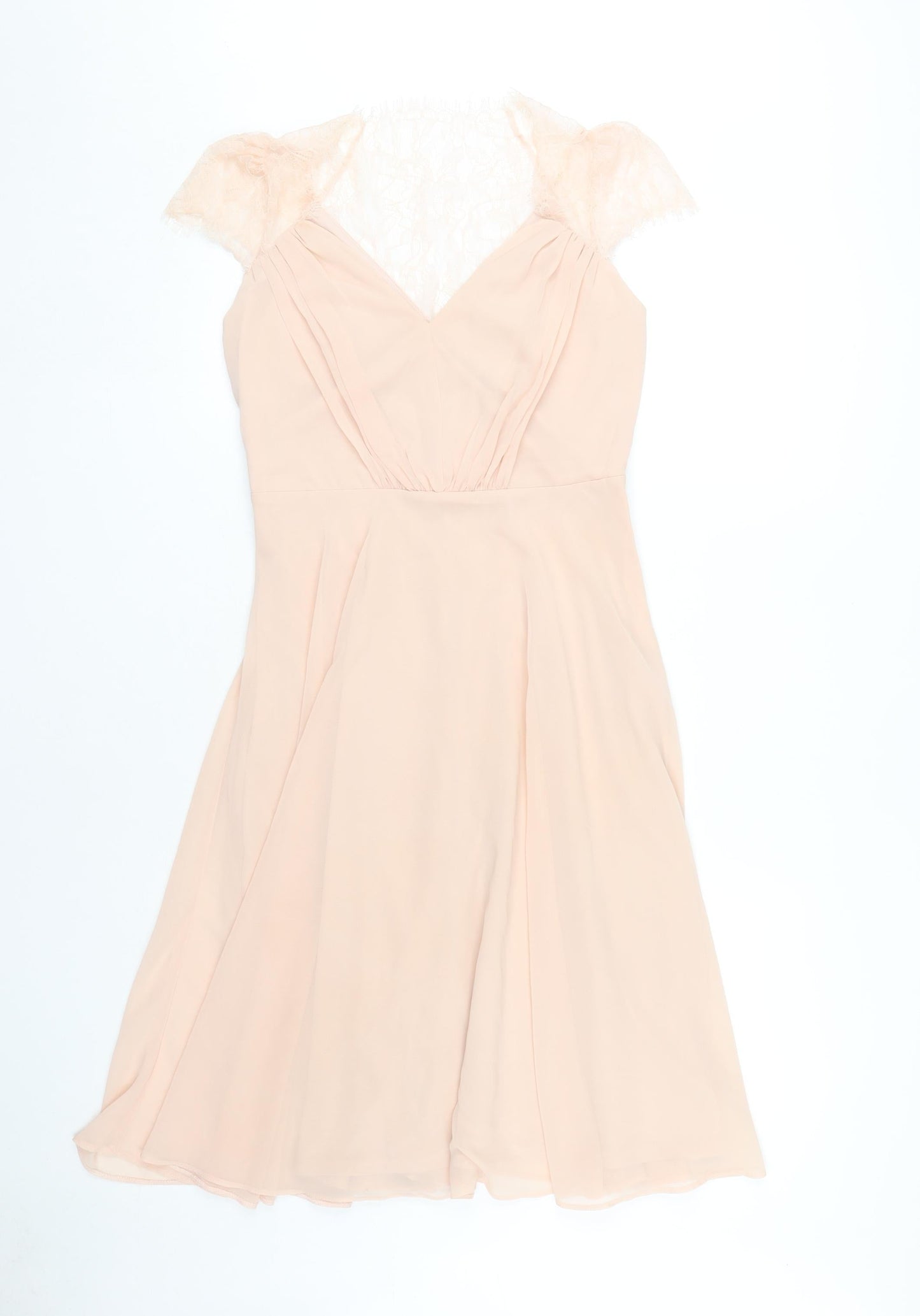 ASOS Women's Beige V-Neck Dress, Size 10, Lace Accent