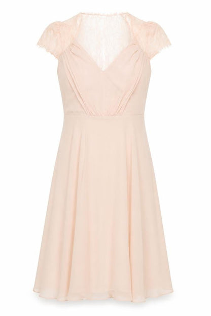 ASOS Women's Beige V-Neck Dress, Size 10, Lace Accent