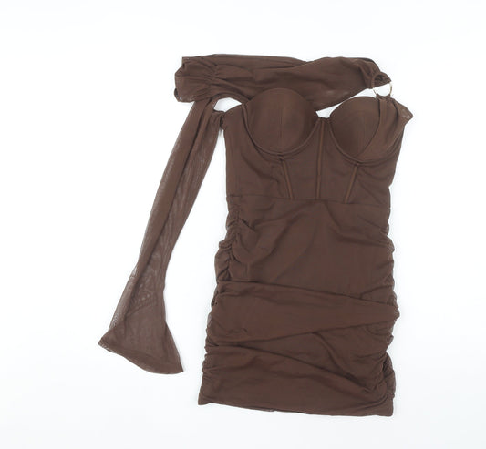 Oh Polly Women's Brown Ruched Dress UK Size 10