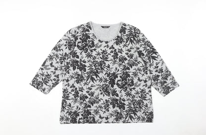 TIGI Women's Grey Floral 3/4 Sleeve T-Shirt Size 18