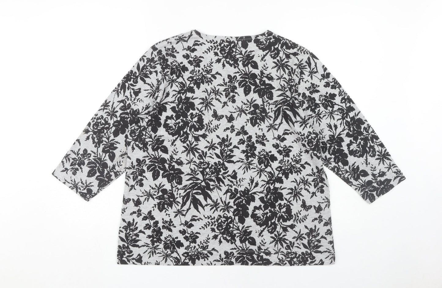 TIGI Women's Grey Floral 3/4 Sleeve T-Shirt Size 18