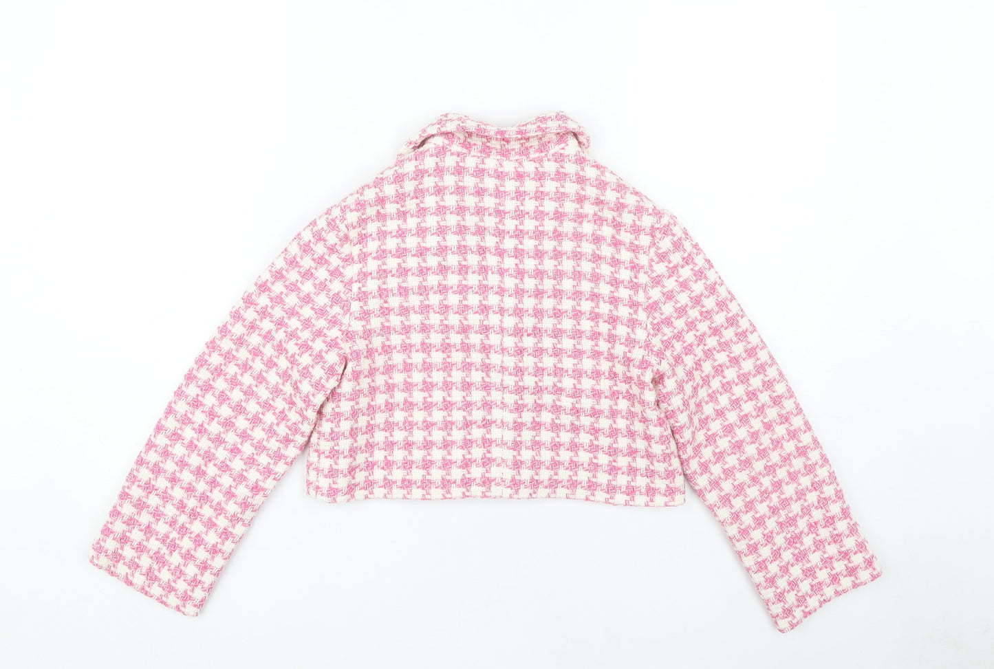 Zara Girls Pink Cropped Houndstooth Jacket 9 Years