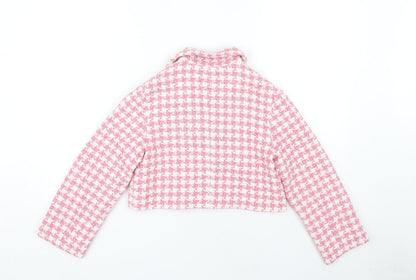 Zara Girls Pink Cropped Houndstooth Jacket 9 Years