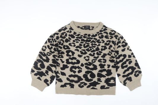 AX Paris Women's Beige Animal Print Pullover Jumper S/M