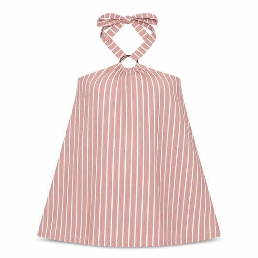 Front view of ASOS Women's Pink Striped Halter A-Line Dress, size 8