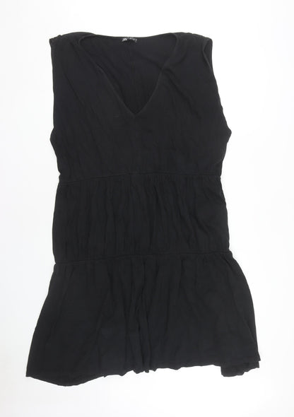 Zara Women Black Sleeveless V-Neck Dress XL