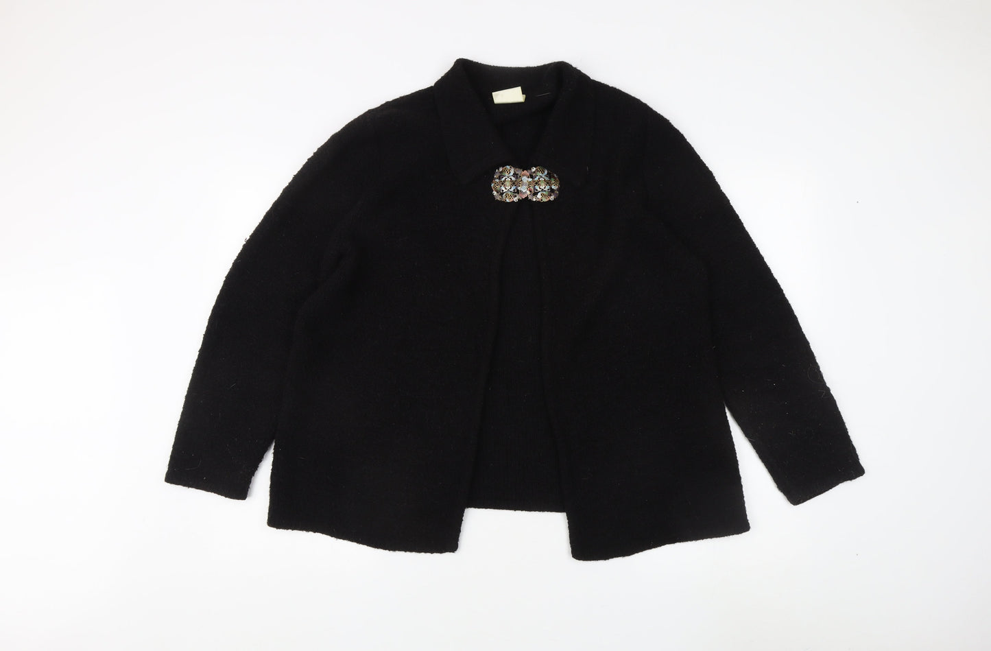 Eastex Women's Black Cardigan, Collared Wool Blend L