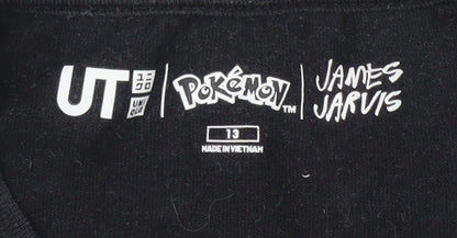 Uniqlo Boys Black Pokémon T-Shirt with Graphic Print, Age 13