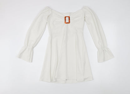 Boohoo White A-Line Dress - Size 10, Elegant Style