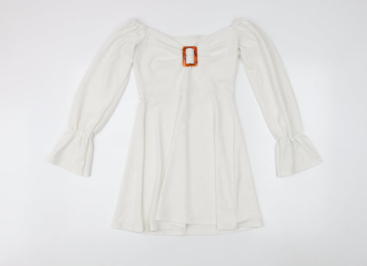 Boohoo White A-Line Dress - Size 10, Elegant Style