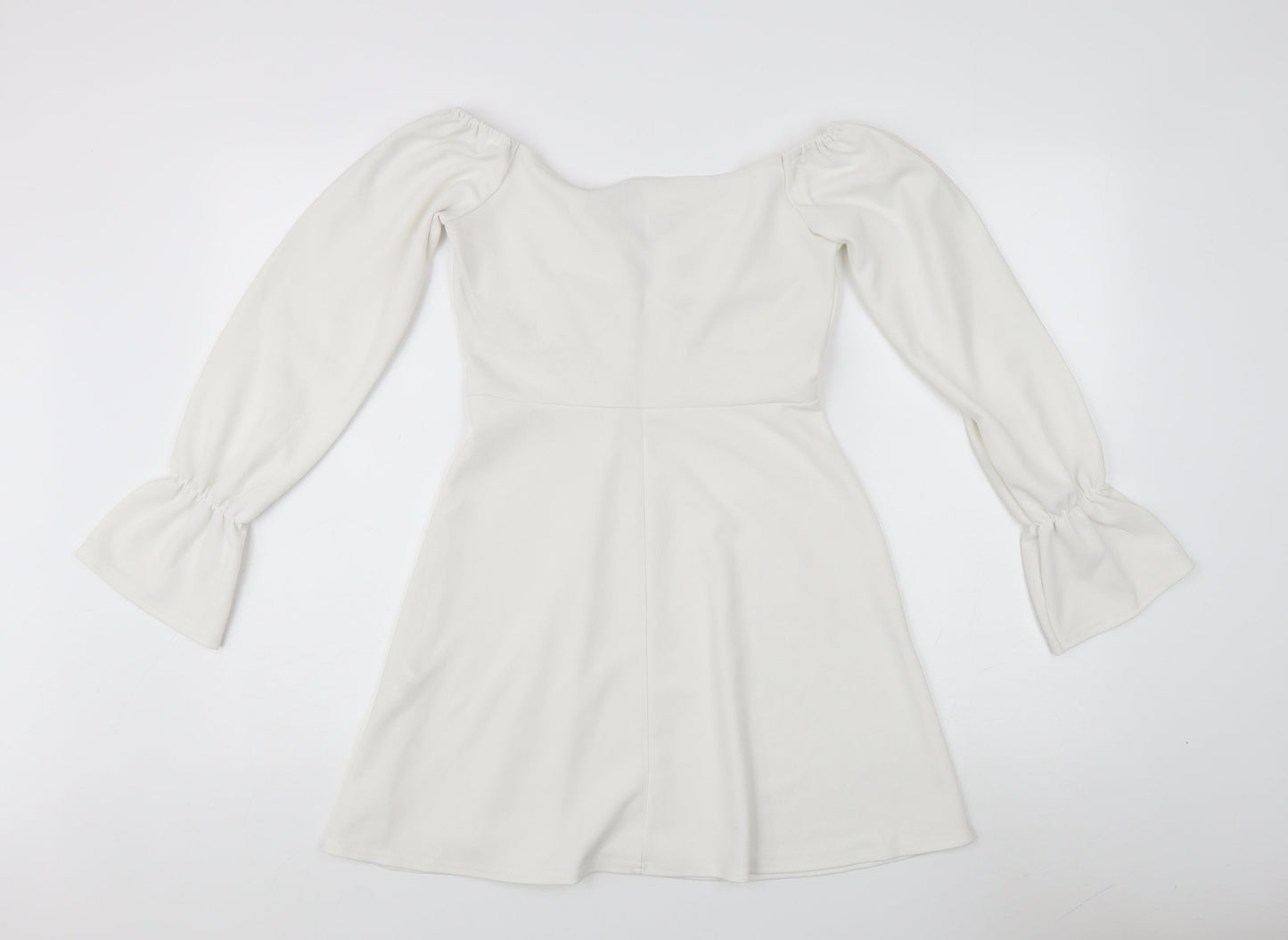 Boohoo White A-Line Dress - Size 10, Elegant Style