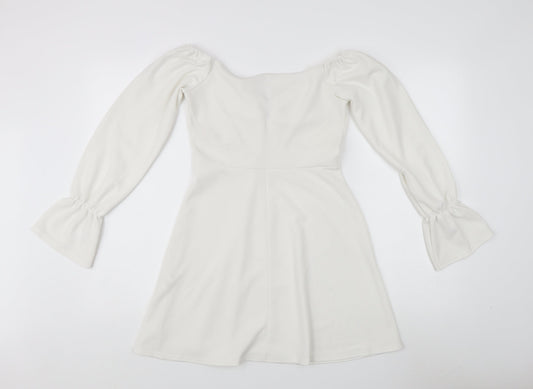 Boohoo White A-Line Dress - Size 10, Elegant Style