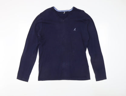 Kangol Blue Men's Pullover Jumper, Size S, V-Neck, Cotton