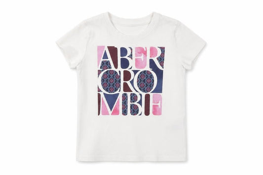 Front view of Abercrombie & Fitch girls’ white graphic t-shirt 3-4 years