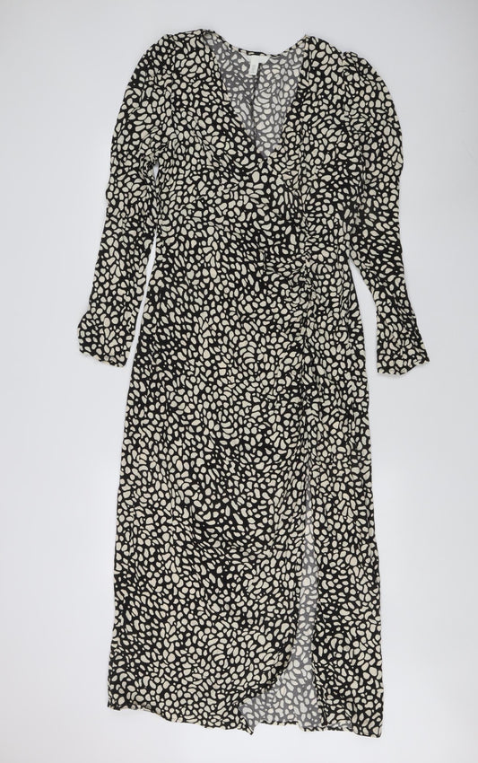 H&M Women's Black Midi Wrap Dress Size 12