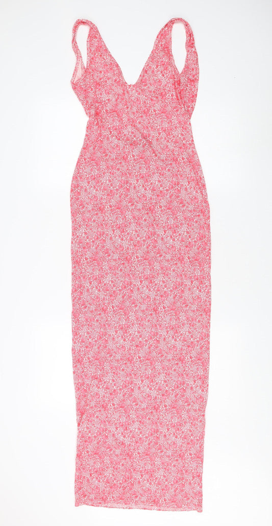 Boohoo Women's Pink Floral Slip Dress Size 8