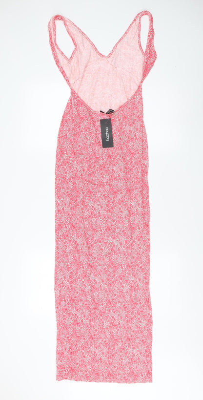 Boohoo Women's Pink Floral Slip Dress Size 8